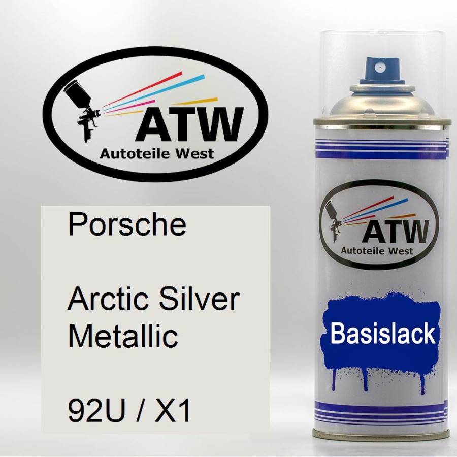 Porsche, Arctic Silver Metallic, 92U / X1: 400ml Sprühdose, von ATW Autoteile West.
